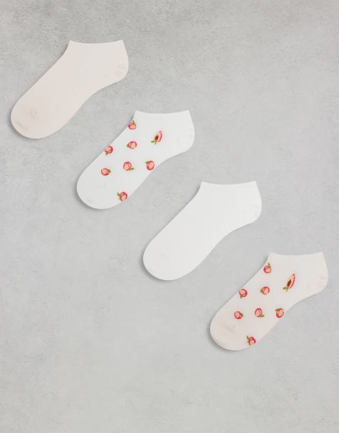Pack de 4 pares de calcetines rosas con bordes ondulados y detalle de melocotones de Lindex - view 1