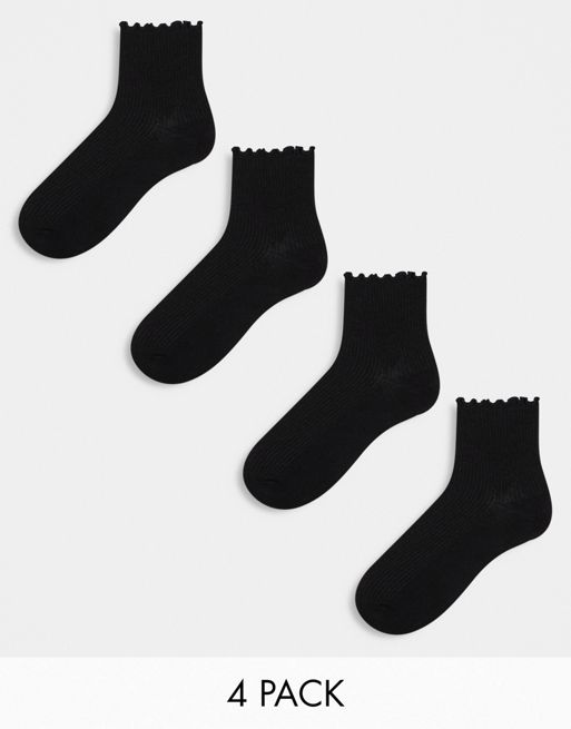 Pack de 4 pares de calcetines tobilleros negros con bordes ondulados de Lindex