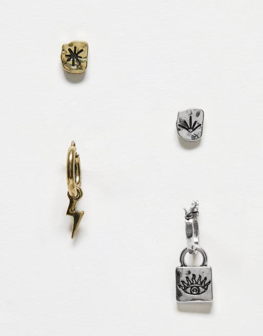 Pack de 4 pendientes dorados y plateados con diseños de dibujos variados de Classics 77