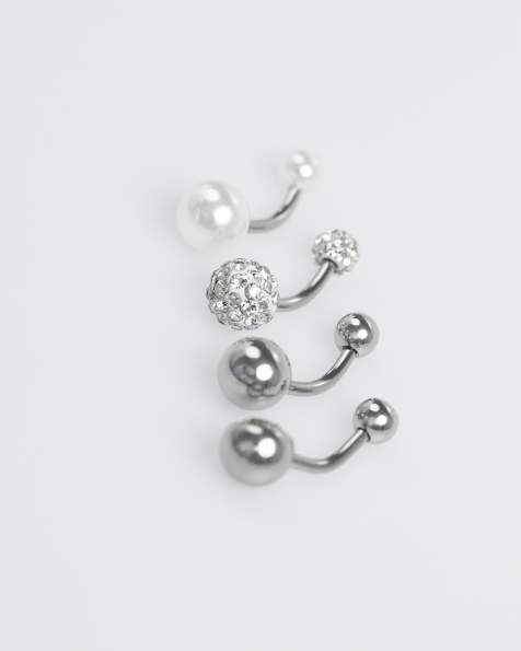 Pack de 4 piercings para el ombligo plateados de acero inoxidable con diseño de incrustaciones y strass de Lovisa - view 1
