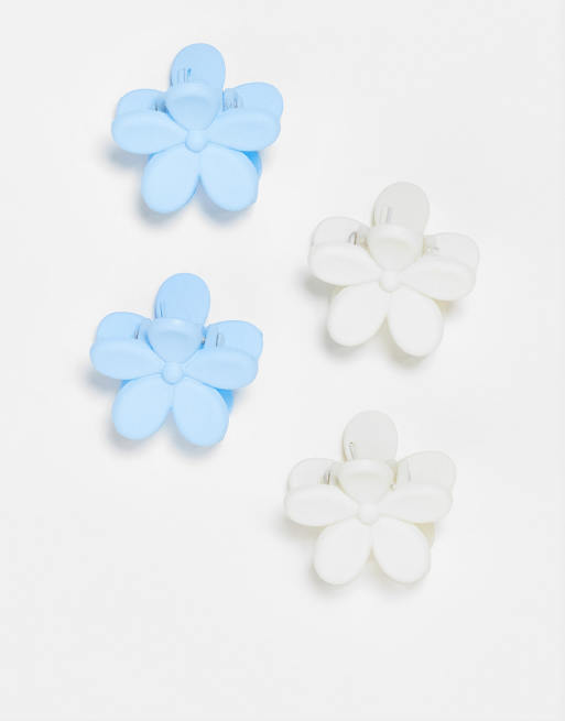 Pack de 4 pinzas para el cabello de color azul y blanco en forma de flor de DesignB London  , 2 de 4