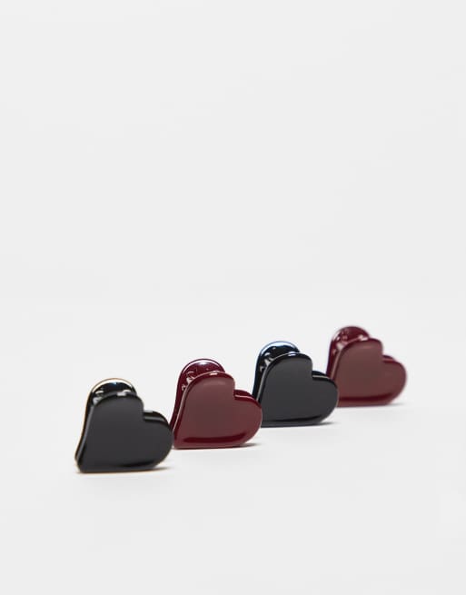 Pack de 4 pinzas para el cabello de varios colores con diseño en forma de corazón de ASOS DESIGN