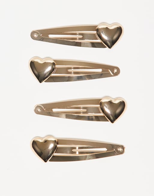 Pack de 4 pinzas para el cabello doradas con detalle de corazón de ASOS DESIGN