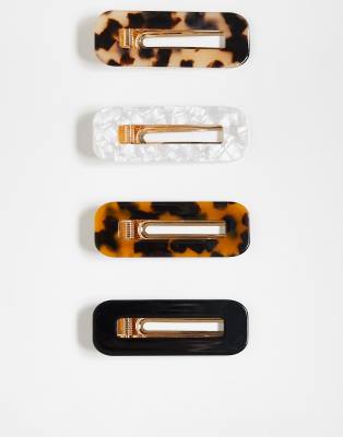 Pack de 4 pinzas para el cabello marrón efecto carey y negras de ASOS DESIGN - view 1