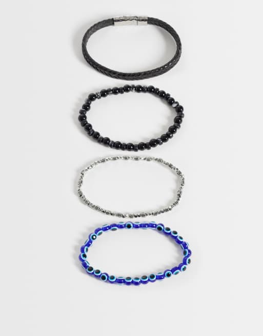 Pack de 4 pulseras de varios colores de cuerda y cuentas de ojo turco de ASOS DESIGN