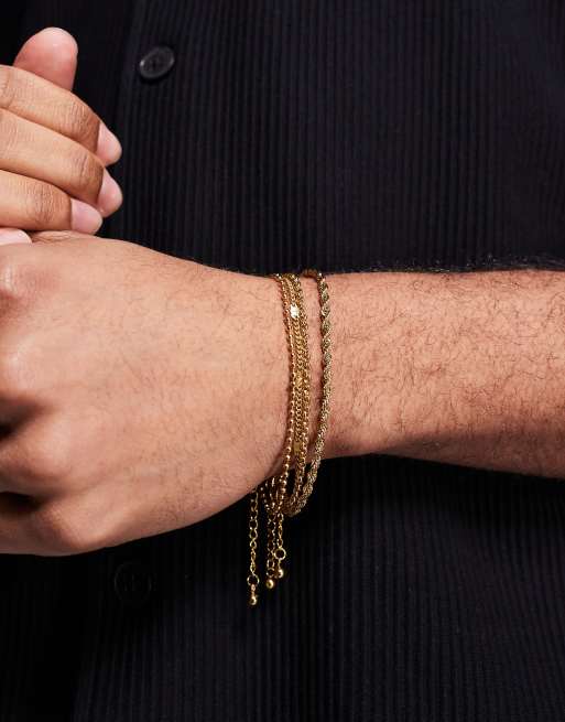Pack de 4 pulseras doradas estilo cadenas variadas de acero inoxidable resistente al agua de ASOS DESIGN