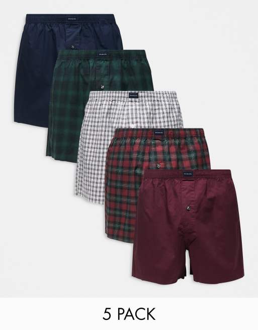Pack de 5 bóxers de tela a cuadros de color burdeos y verde de Abercrombie & Fitch