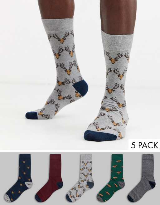 Pack de 5 calcetines con estampados de ciervo y zorro de River Island