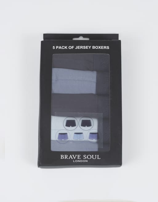 Pack de 5 calzoncillos bóxer azules con detalle bordado de Brave Soul, 2 de 3