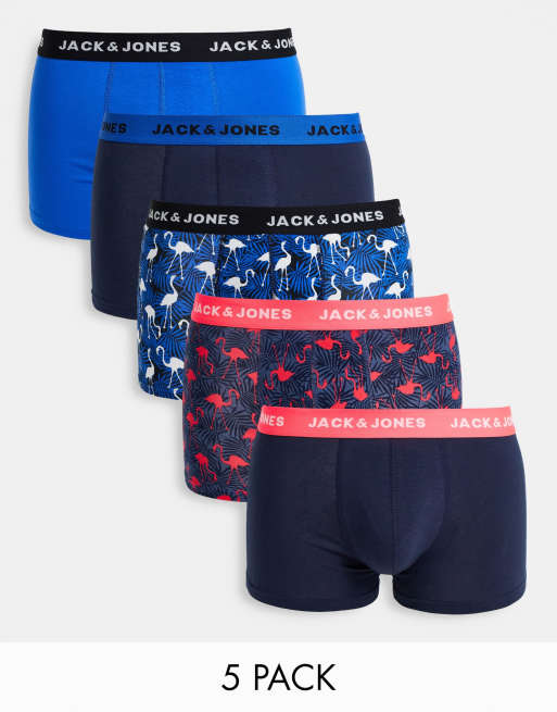 Pack de 5 calzoncillos de varios colores con estampado de flamencos de Jack & Jones
