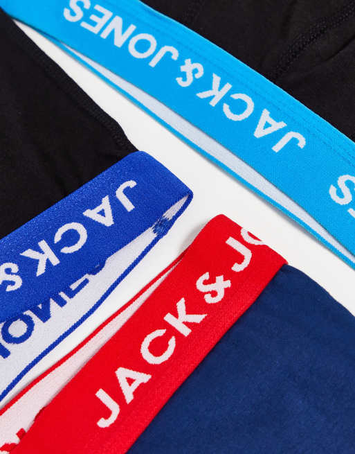 Pack de 5 calzoncillos en negro y azul con cinturilla en contraste de Jack & Jones, 3 de 4