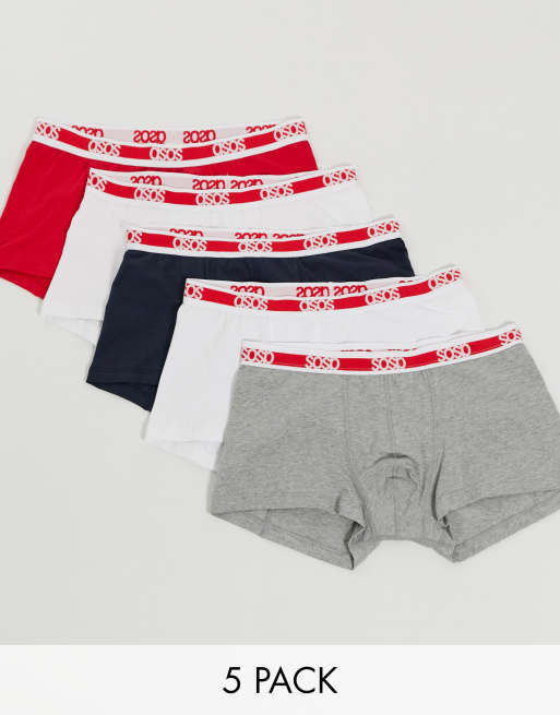 Pack de 5 calzoncillos multicolores con cinturilla roja de ASOS DESIGN