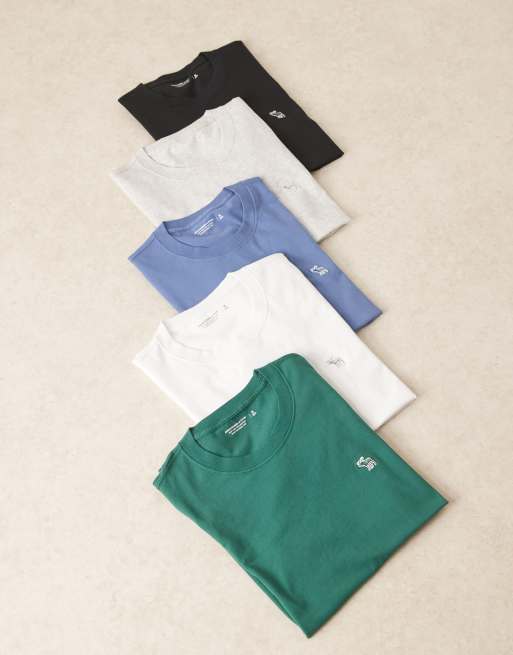Pack de 5 camisetas de color azul, verde y beis de manga corta Icon de Abercrombie & Fitch