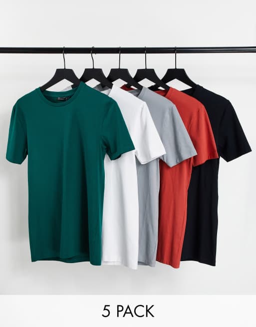Pack de 5 camisetas de varios colores ajustadas con cuello redondo de ASOS DESIGN - MULTI