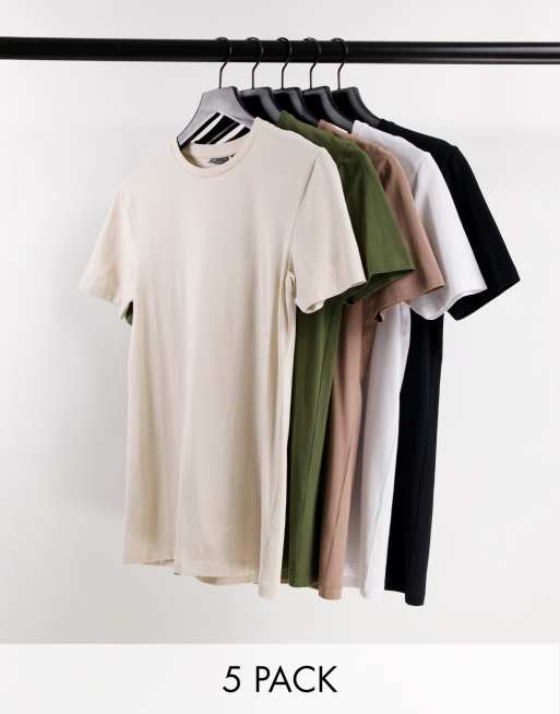 Pack de 5 camisetas de varios colores ajustadas con cuello redondo de ASOS DESIGN - MULTI