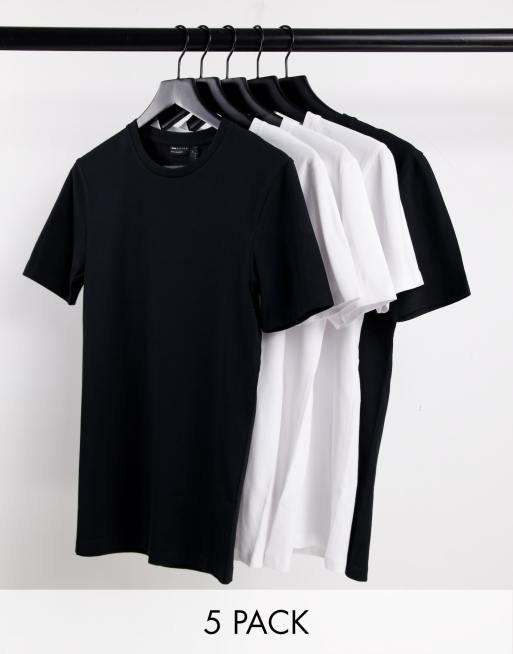 Pack de 5 camisetas de varios colores ajustadas con cuello redondo de ASOS DESIGN