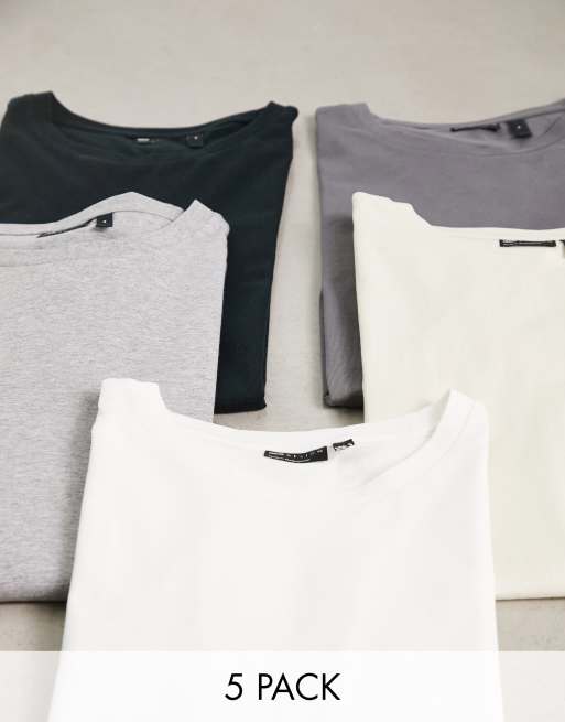 Pack de 5 camisetas de varios colores con cuello redondo de ASOS DESIGN