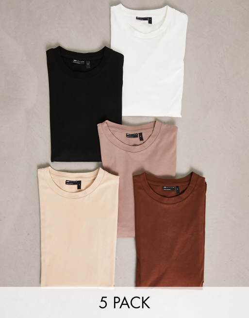 Pack de 5 camisetas de varios colores extragrandes con cuello redondo de ASOS DESIGN