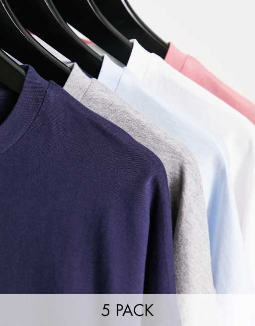 Pack de 5 camisetas de varios colores extragrandes con cuello redondo de ASOS DESIGN