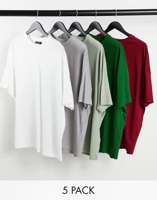 Pack de 5 camisetas de varios colores extragrandes de ASOS DESIGN