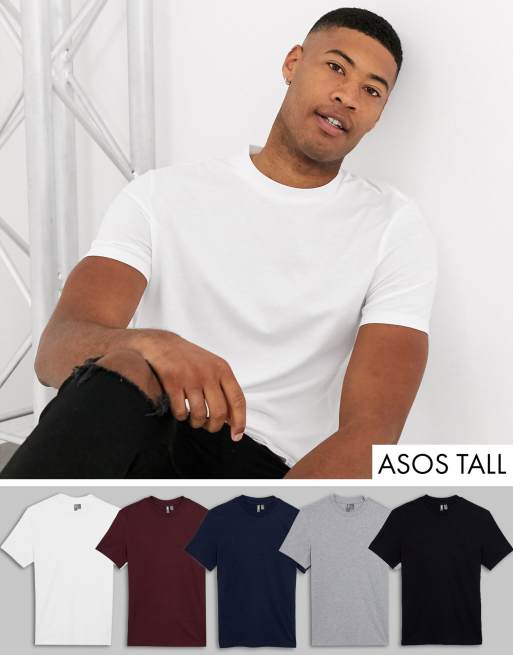 Pack de 5 camisetas multicolor con cuello redondo de ASOS DESIGN Tall