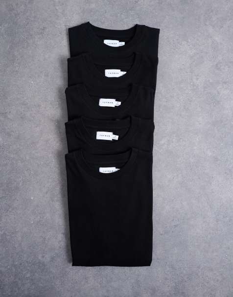 Pack de 5 camisetas negras de corte clásico de Topman - view 1