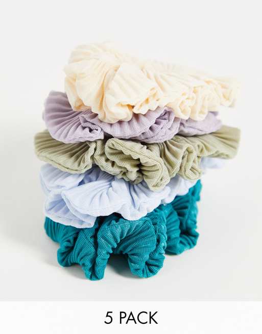 Pack de 5 coleteros abullonados de varios colores con diseño plisado de ASOS DESIGN 