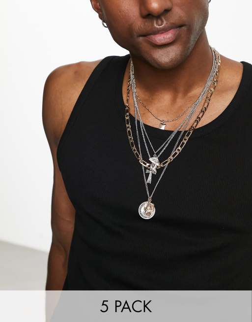 Pack de 5 collares dorados y plateados con símbolos egipcios de ASOS DESIGN
