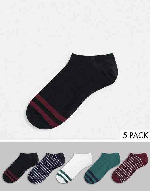 Pack de 5 pares de calcetines a rayas en tonos de joya para zapatillas de deporte de ASOS DESIGN