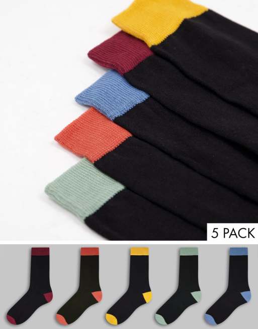Pack de 5 pares de calcetines con ribetes de colores luminosos de New Look