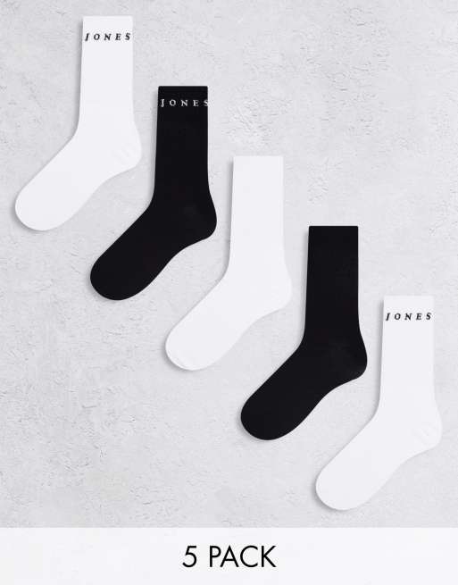 Pack de 5 pares de calcetines de tenis blancos y negros de Jack & Jones