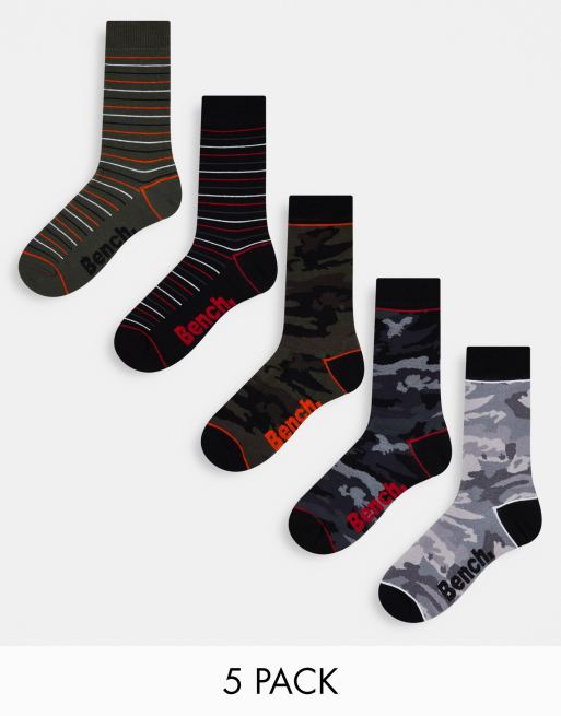 Pack de 5 pares de calcetines de vestir caquis con diseños de camuflaje y a rayas de Bench