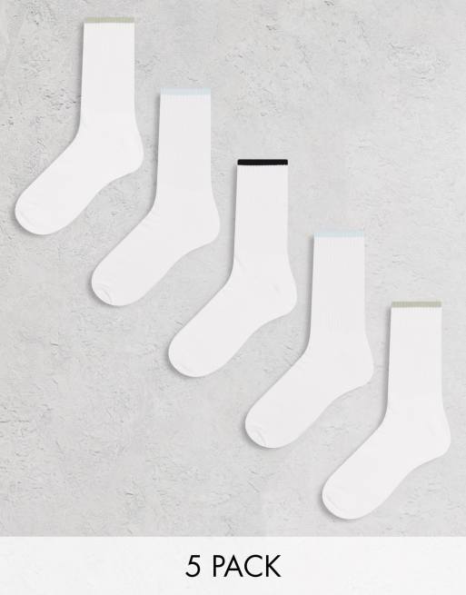 Pack de 5 pares de calcetines deportivos con ribetes de color blanco, verde, azul y negro de ASOS DESIGN