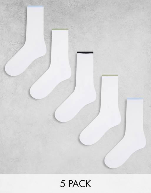 Pack de 5 pares de calcetines deportivos con ribetes de color blanco, verde, azul y negro de ASOS DESIGN