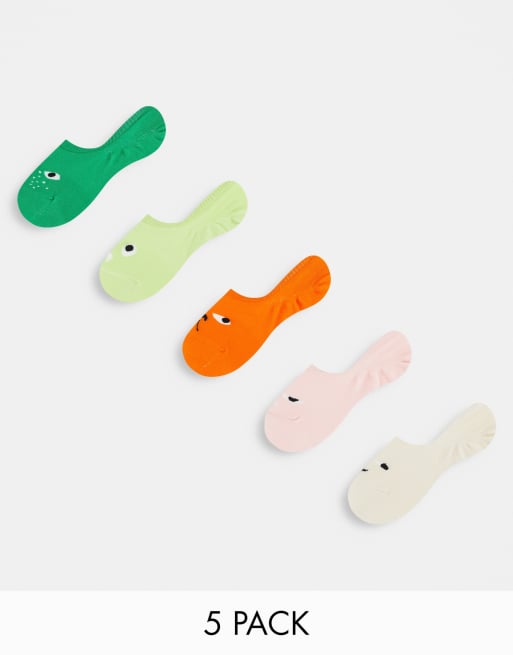 Pack de 5 pares de calcetines deportivos de colores con estampados de caras de Monki