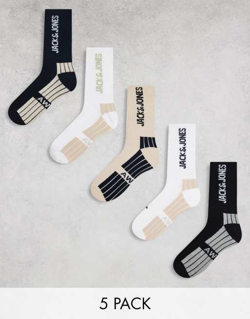 Pack de 5 pares de calcetines deportivos de varios colores con logo de Jack & Jones 