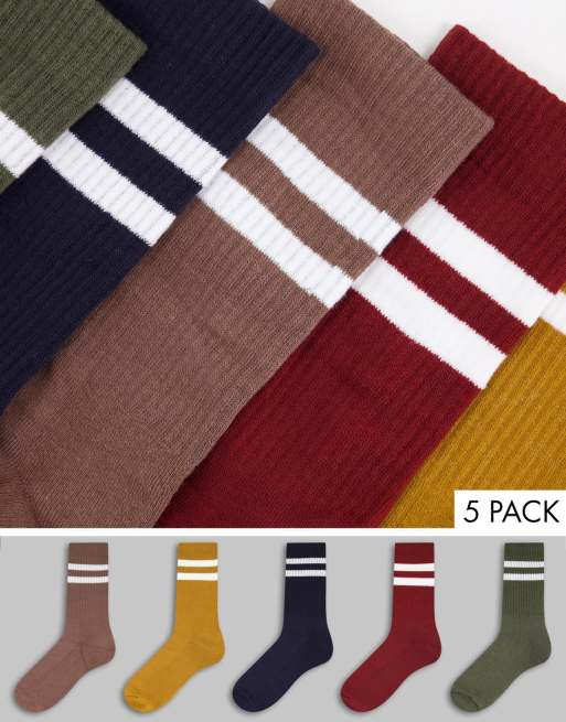 Pack de 5 pares de calcetines deportivos de varios colores con rayas de New Look
