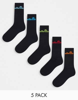 Pack de 5 pares de calcetines deportivos negros con logos de colores de ellesse