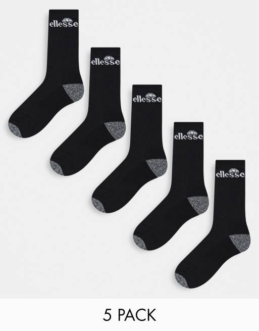 Pack de 5 pares de calcetines deportivos negros y grises de ellesse 