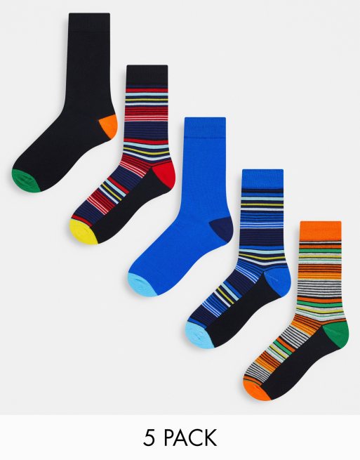 Pack de 5 pares de calcetines multicolores a rayas en tonos luminosos de Jack & Jones 