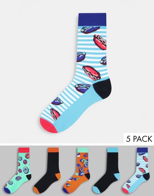 Pack de 5 pares de calcetines multicolores con estampado de comida de Jack & Jones