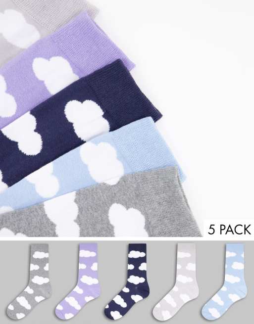Pack de 5 pares de calcetines multicolores con estampado de nubes de New Look