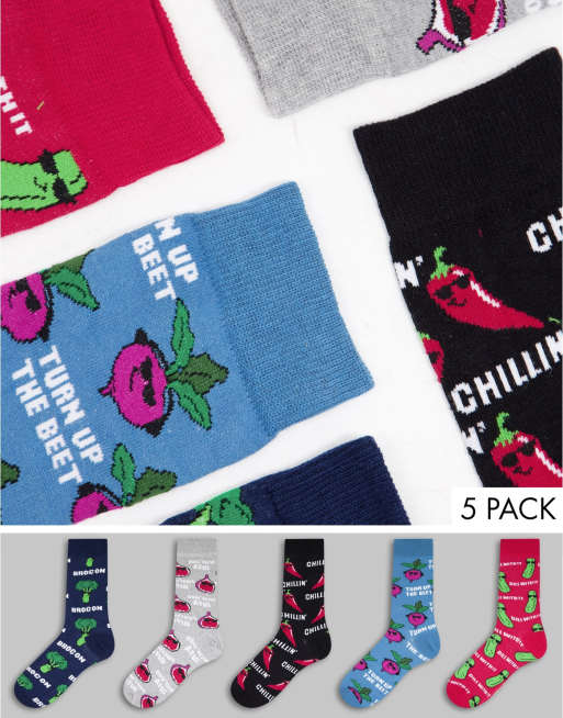 Pack de 5 pares de calcetines multicolores con estampado de verduras de New Look