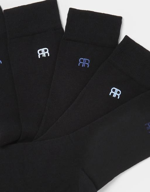 Pack de 5 pares de calcetines negros con detalles bordados de River Island, 2 de 2