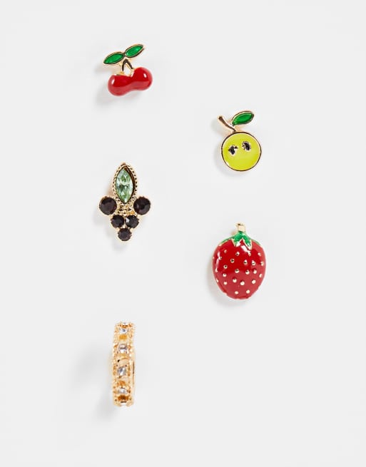 Pack de 5 pendientes de varios colores con diseños de grutas Audrey de Monki