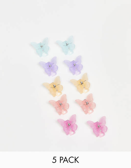 Pack de 5 pinzas para el pelo de varios colores en forma de mariposa de Monki