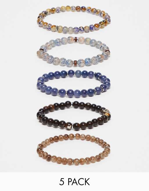 Pack de 5 pulseras en tonos azules para festivales de cuentas de ASOS DESIGN