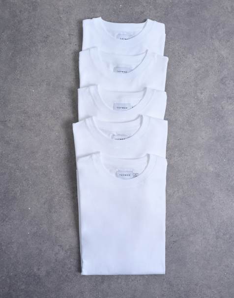 Pack de 5 camisetas blancas de corte estándar de Topman - view 1