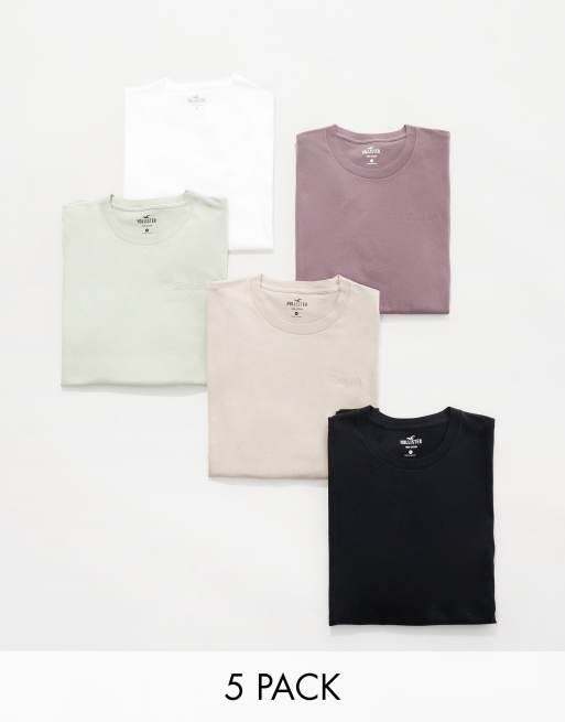 Pack de 5 camisetas con cuello redondo y logo de texto de Hollister