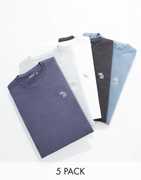 Pack de 5 camisetas de color gris, blanco, negro y en dos tonos de azul con logo tridimensional de Abercrombie & Fitch - view 1